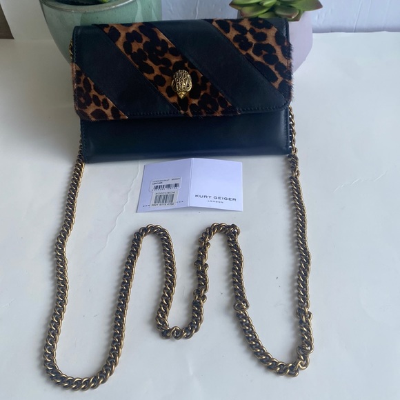 Kurt Geiger London Mini Soho Leopard Print Calf Hair Leather Striped Crossbody - Picture 1 of 15